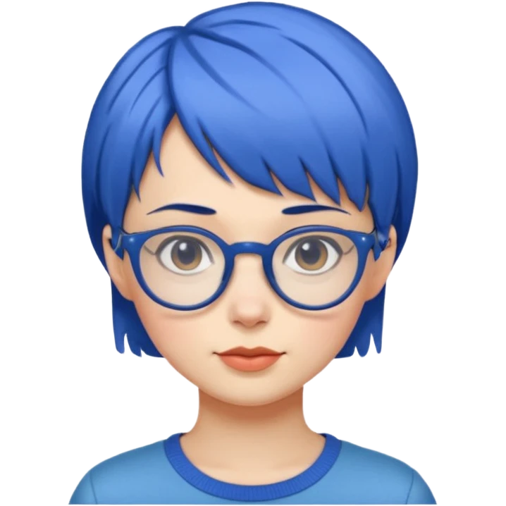 girl, short blue hair, glasses emoji