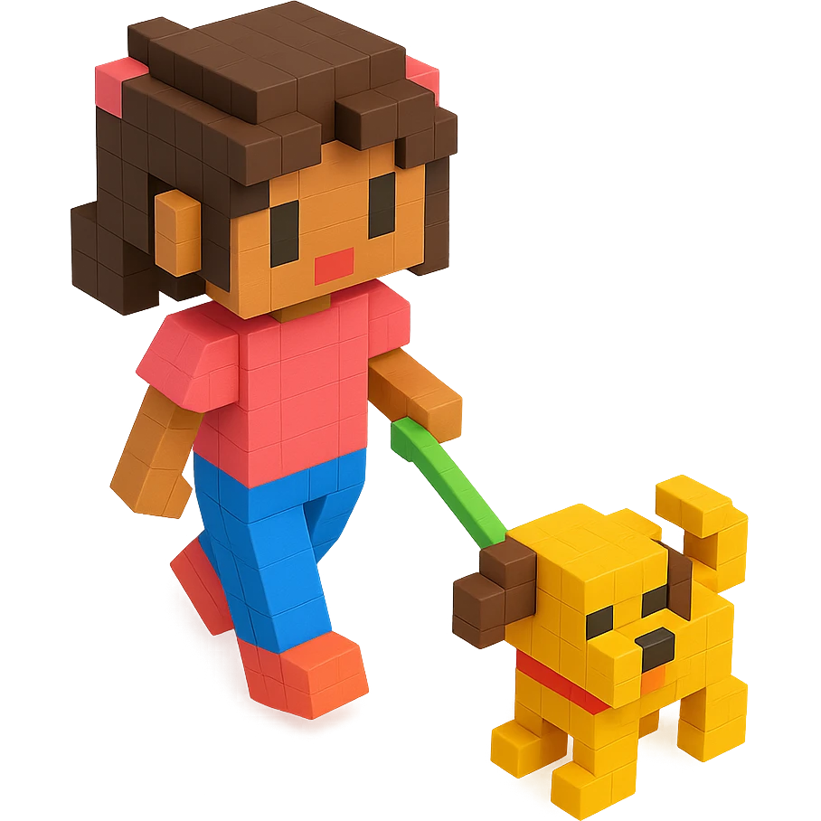 girl and her dog on a walk, realistic background emoji