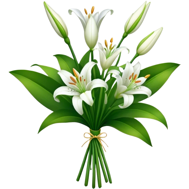 bouquet White Lily, luxuriant, stem, leaf, bud emoji