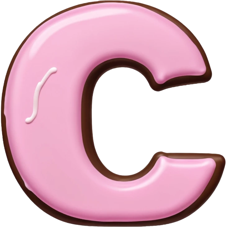 “Single pink bubble letter c, white outline, bottom dipped in chocolate with pink frosting drizzle, kawaii style, glossy, soft shading, clean outline, transparent background, Discord emoji size” emoji