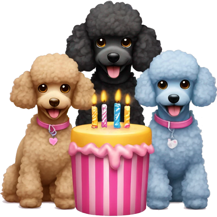 Three toy poodles celebrating a birthday  emoji