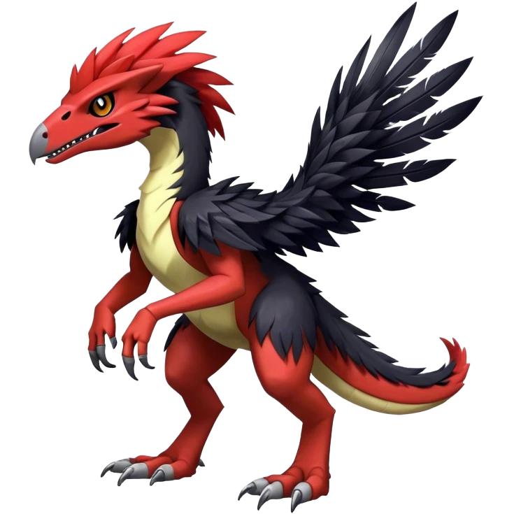 Dark Furry feather-mane Cool Edgy shiny Digimon-Fakemon-Guilmon-Velociraptor full body   emoji