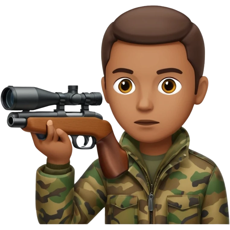Male Hunter shooting a shotgun and holding it up to his face like he is looking through the scope to shoot something  emoji
