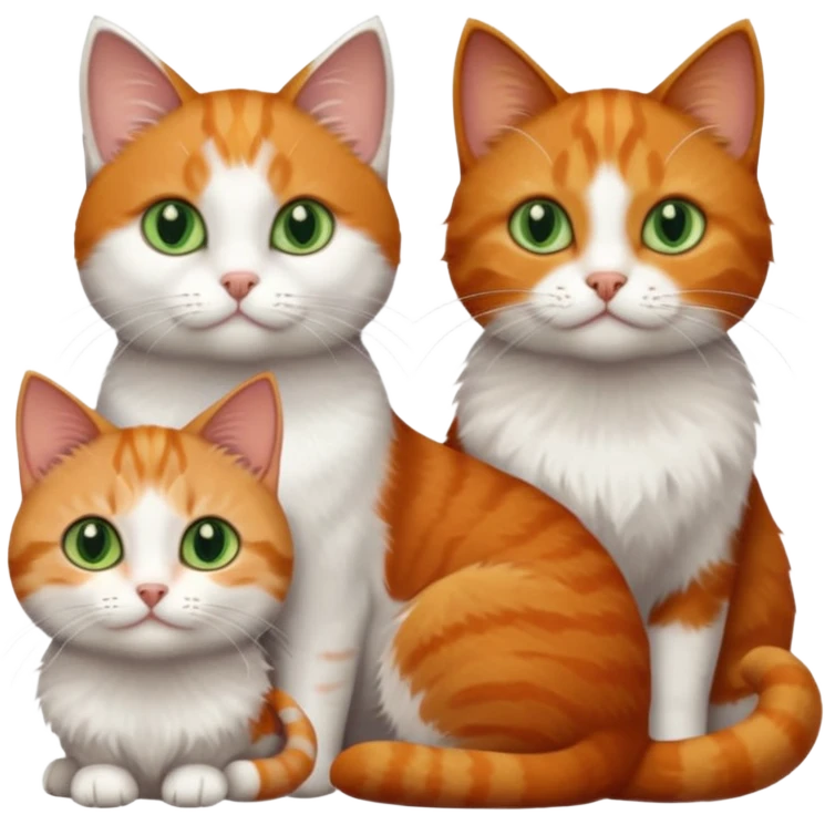 3 tiny different coloured short hair cats including a dark grey and white cat with green eyes, a ginger and white with orange eyes and a brown tabby and white with hazel eyes emoji