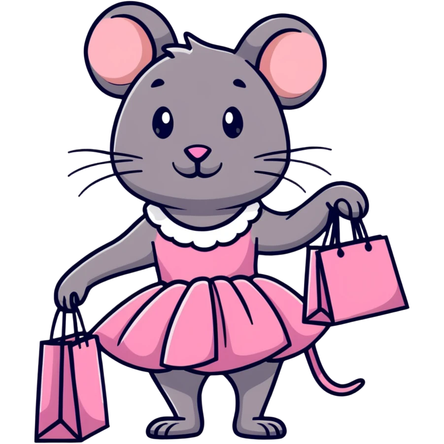 rat with a pink dress and tutu holding a Sephora shopping bag emoji