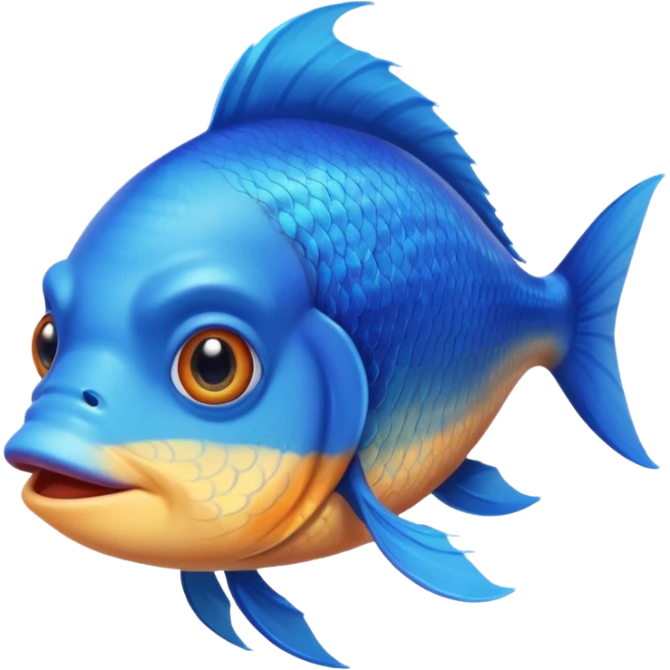 handsome fish with blue hair and fins of different color looking into camera emoji