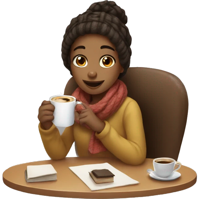 cozy girl with coffe emoji