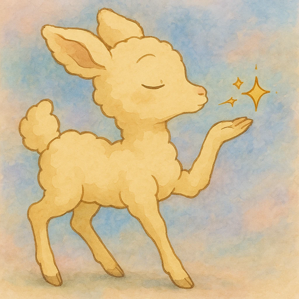 Add a soft pastel background behind the cream yellow Ghibli-style cloud doe sending a sparkling kiss, keeping the gentle and whimsical mood. emoji