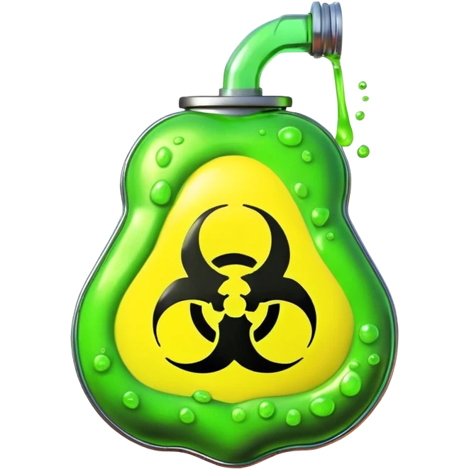 3D render of [INSERT OBJECT], toxic waste aesthetic, neon green bubbling liquid, caution yellow metal, industrial warning texture, Apple emoji style, isolated on white background --v 6.0 emoji