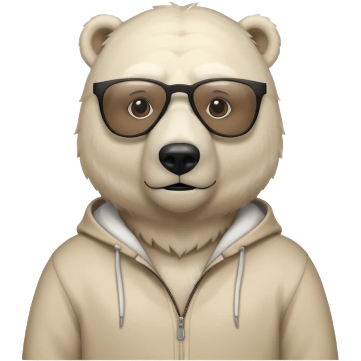 Make a humanoid polar bear with a secret agent beige outfit and dark black glasses emoji