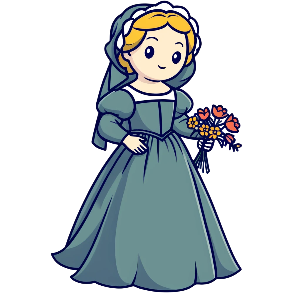 Ophelia from Shakespeare's Hamlet looking distressed, scattering flowers, wearing a medieval gown, based on both the tragic character and Millais' painting emoji