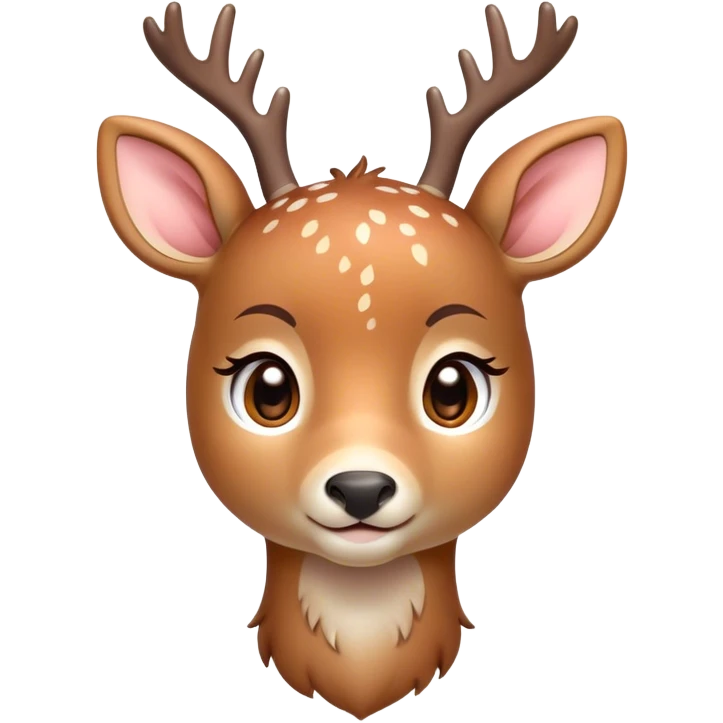 Cinematic Cute Deer Portrait Emoji, Head tilted playfully and inquisitively, showcasing a delicate coat speckled with subtle white spots and gentle earth tones, round, sparkling eyes filled with curious wonder, Simplified yet irresistibly adorable features, highly detailed, glowing with a warm, friendly glow, high shine, affectionate and graceful, stylized with a touch of woodland whimsy, bright and endearing, soft glowing outline, capturing the essence of a mischievous yet loving fawn, so playful it feels like it could skip out of the screen into your arms! emoji