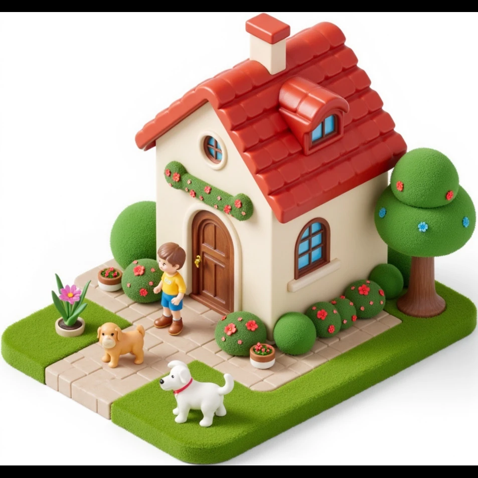 palace house with a family and pet emoji