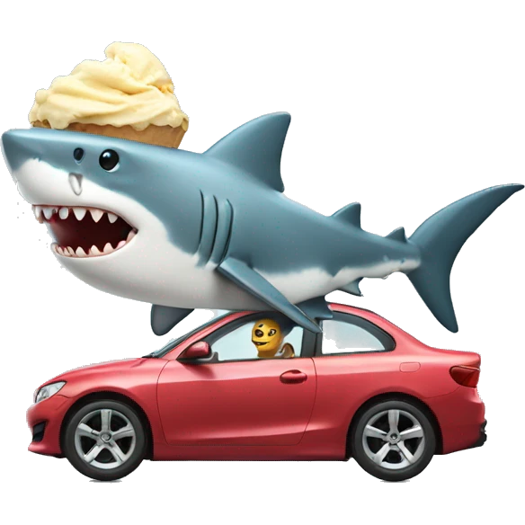 Shark with a car on its head while eating ice cream emoji