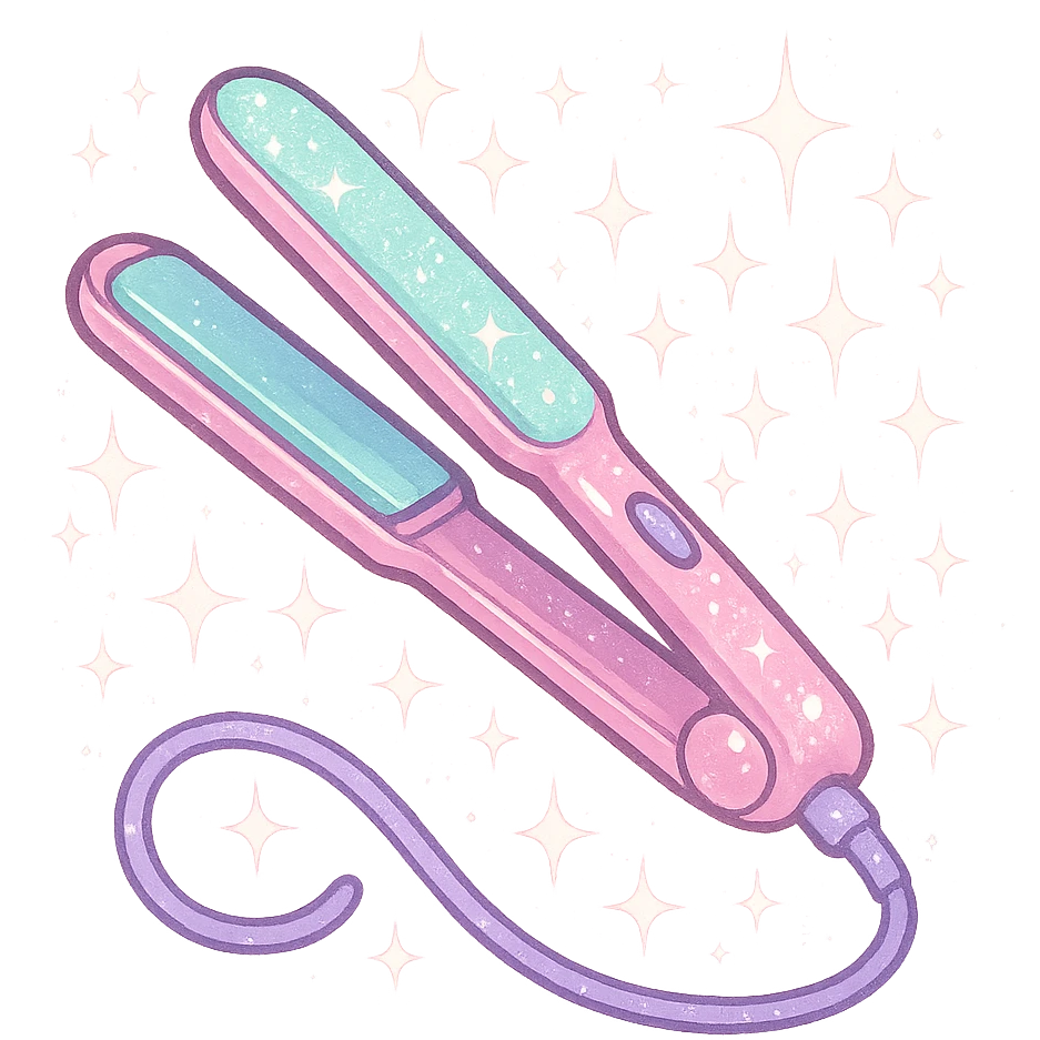 girly sparkling hair straightener, cute, shiny, pastel colors emoji