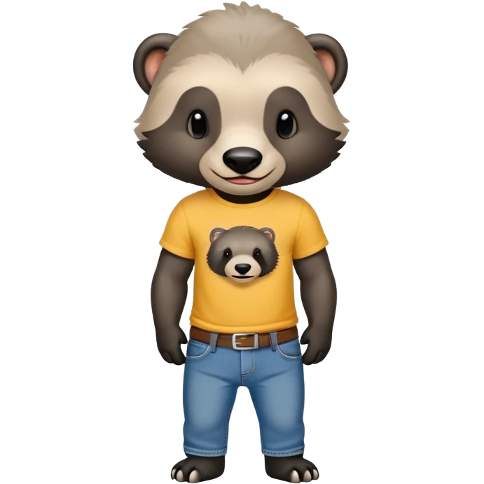 mischievous anthropomorphised honey badger in jeans and a t-shirt, smirking expression emoji