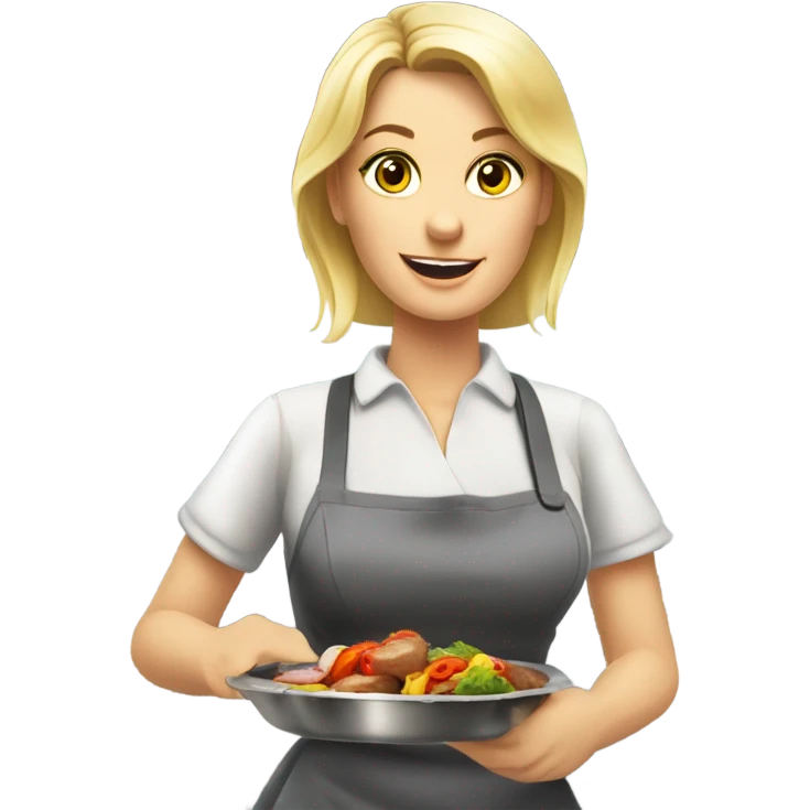 german blonde women working in kebap shop, white skin emoji