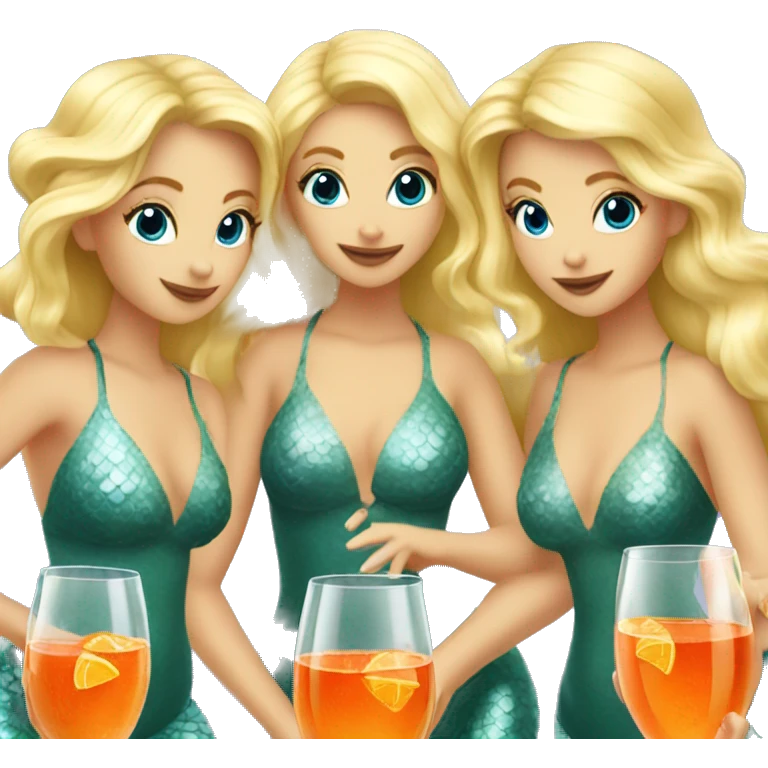Three blond mermaids drinking aperol emoji