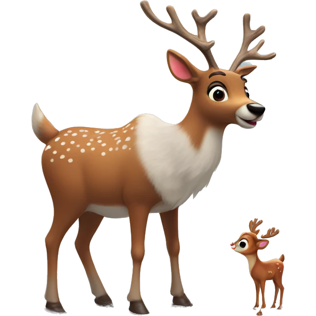 Rudolph the red nosed reindeer with a young girl both playing in the snow emoji