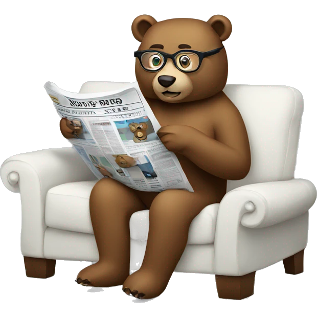 bear sitting on couch wearing glasses reading newspaper emoji