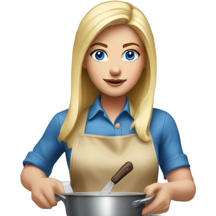 Beautiful blonde blue eyed woman cooking steak emoji