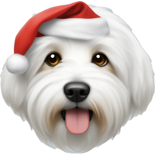 A white coton de tulear wearing a Santa hat  emoji