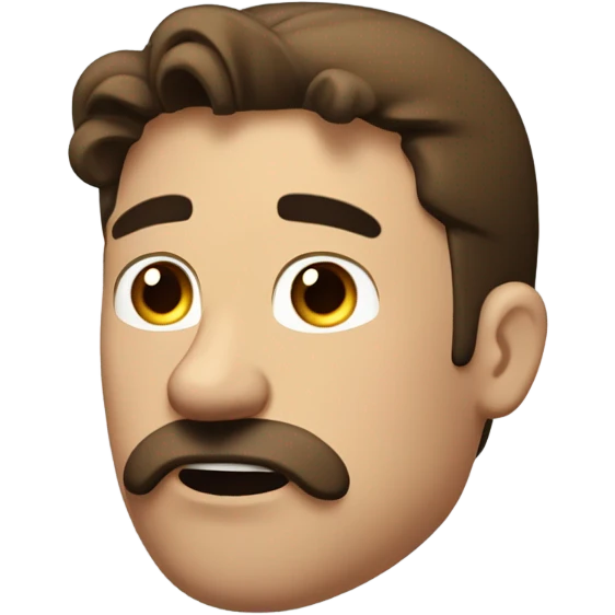 Brown haired guy with a mustache eyes looking up bored look blowing air out of his mouth black T-shirt in his late 30s  brown mustache and hair is in a ponytail emoji