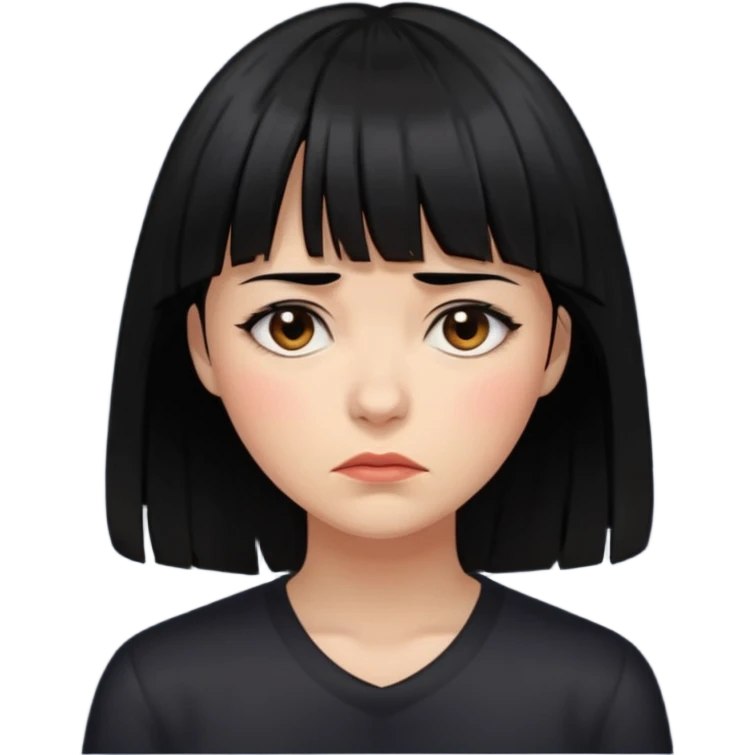 Mulher cabelo preto de franja chorando tudo escuroo emoji