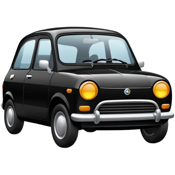 Minimalist emoji of a black ZAZ Lanos, small and clean car icon, front or 3/4 view, simple shapes, black color, cartoon style, on transparent background, high contrast, centered, no text emoji