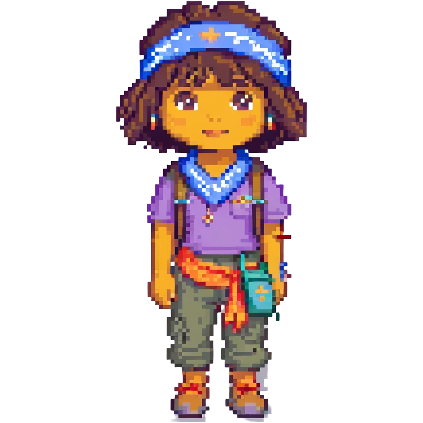 Dora the Explorer as a thug, pixel art style, bandana, baggy clothes, urban vibe emoji