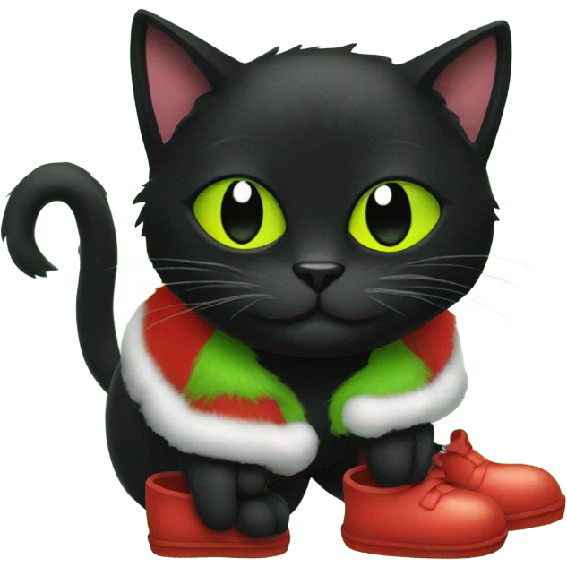 Black cat wearing grinch slippers emoji