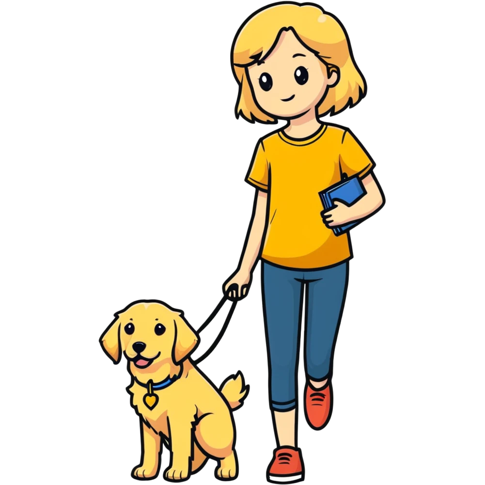blonde girl with golden retriever dog emoji