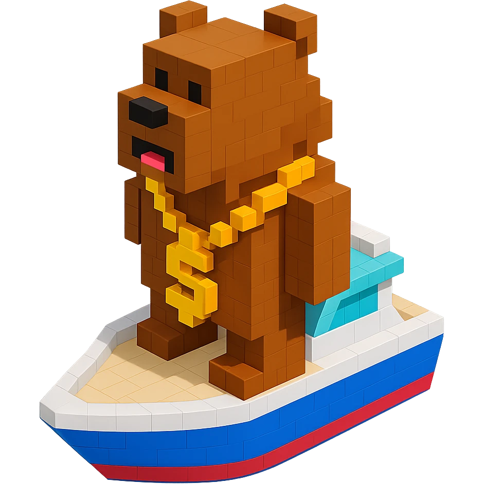 Russian grizzly bear with a rapper chain on a yacht emoji
