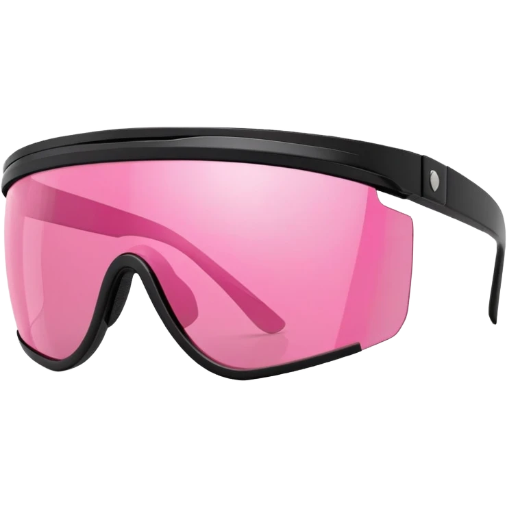 sporty pink shield visor sunglasses with thick frame and reinforced corners, armored robust look, massive build, one-piece lens with protective coating emoji