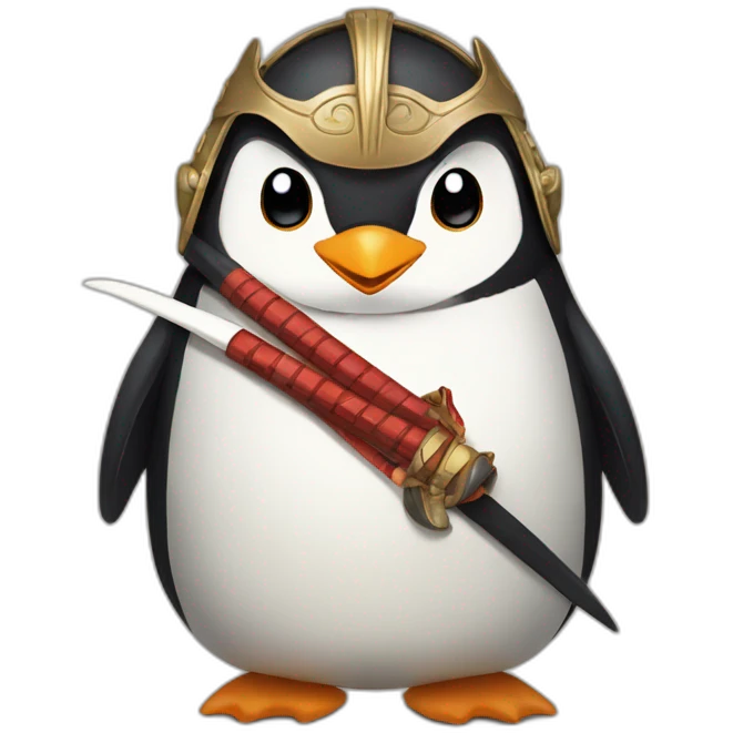 penguin with face wearing samurai helmet with big horns emoji