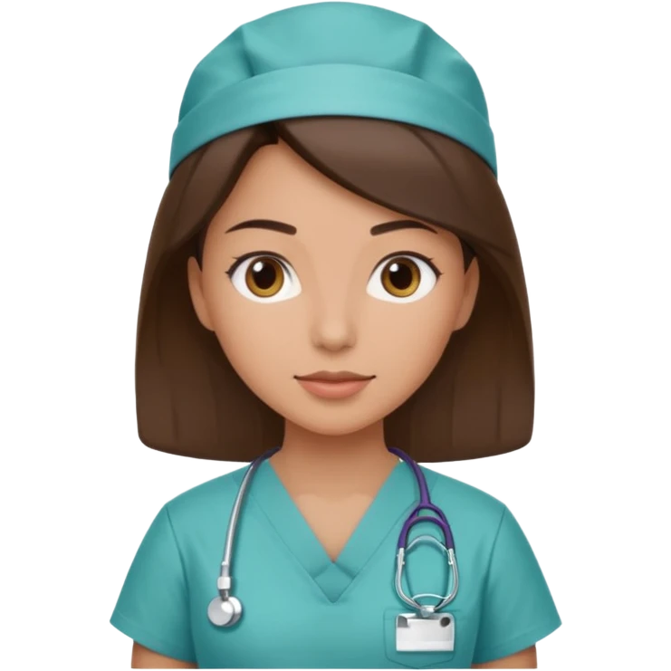 A smart female surgeon which is brunette and has the name Kimiya embedded on her scrub emoji