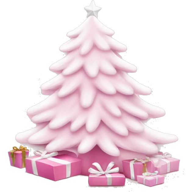 Light pink Christmas gifts under a white Christmas tree  emoji