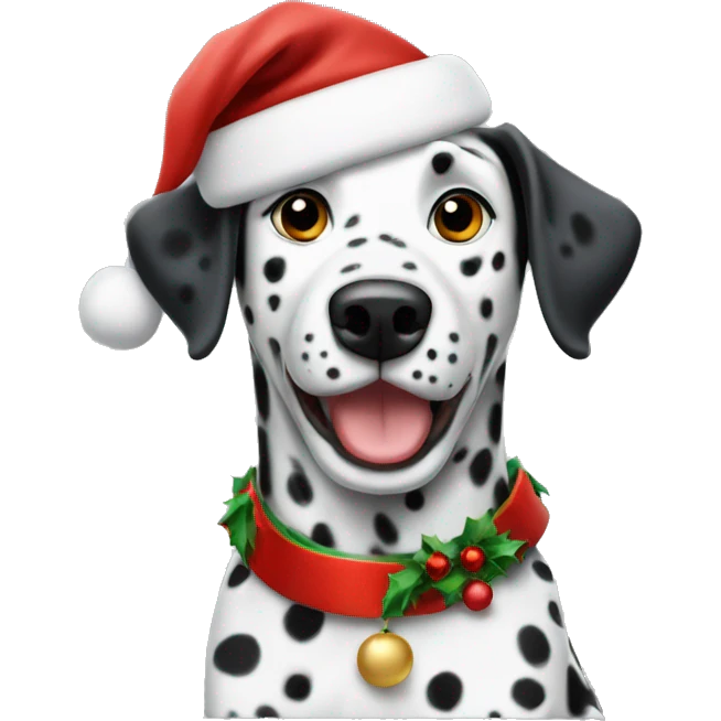 Dalmatian wearing a Christmas hat emoji