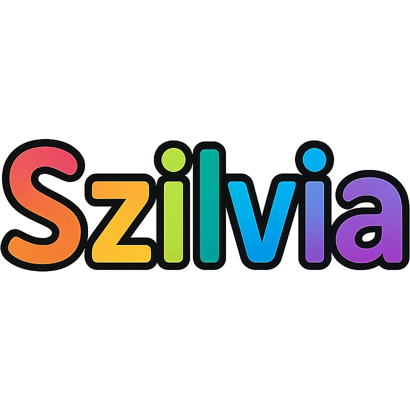 Szilvia name in modern colorful gradient font with dark outline, transparent background, in the style of the sample images emoji