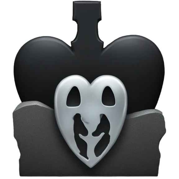 a black grave with the letters RIP on a silver heart emoji
