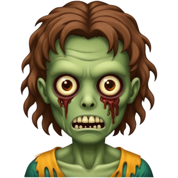 zombie com cabelo ondulado longo marrom e sem franja fofa emoji
