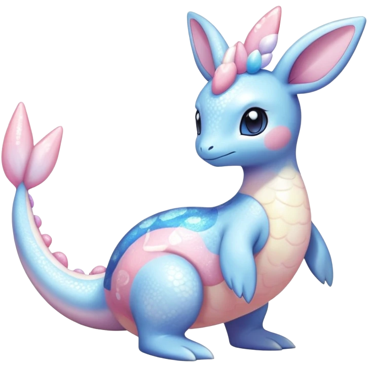 Shiny Exotic Colorful Ethereal Sparkly Sylveon-Lapras-Amaura-Aurorus-Fakémon-hybrid-creature (full body)  emoji