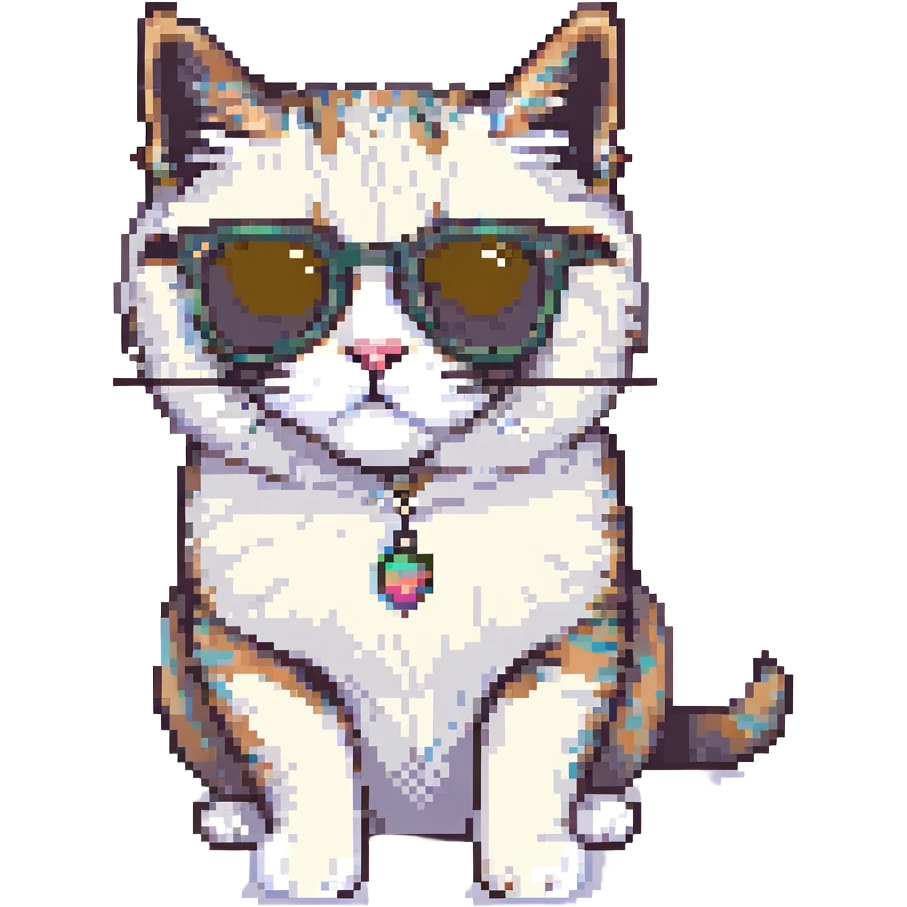 cat with oversized sunglasses pixel art style emoji