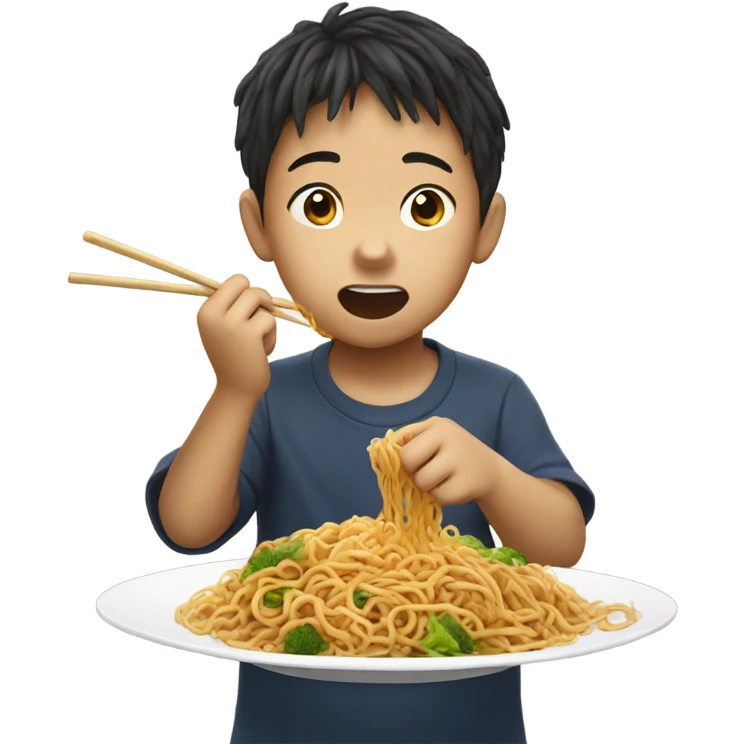 asian kid eating chow mein emoji
