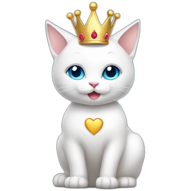 white cat with blue eyes and a crown on its head bites the heart with its paws emoji