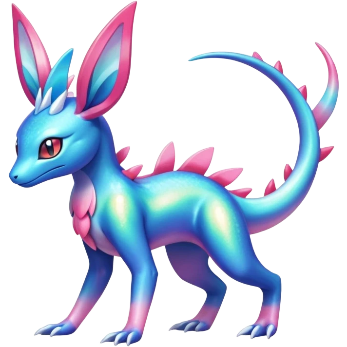 Colorful Iridescent Exotic Amaura-Salandit-Aurorus-Sylveon-Fakémon-hybrid-creature (full body)  emoji