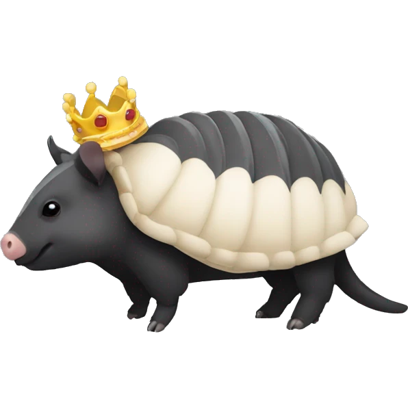 Solid black chubby round armadillo pig panda centipede armadillo wearing a crown emoji