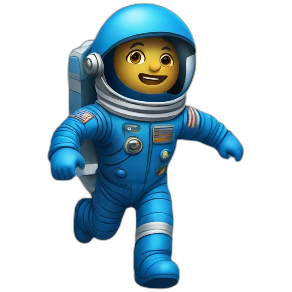blue spaceman in a blue suit flying emoji