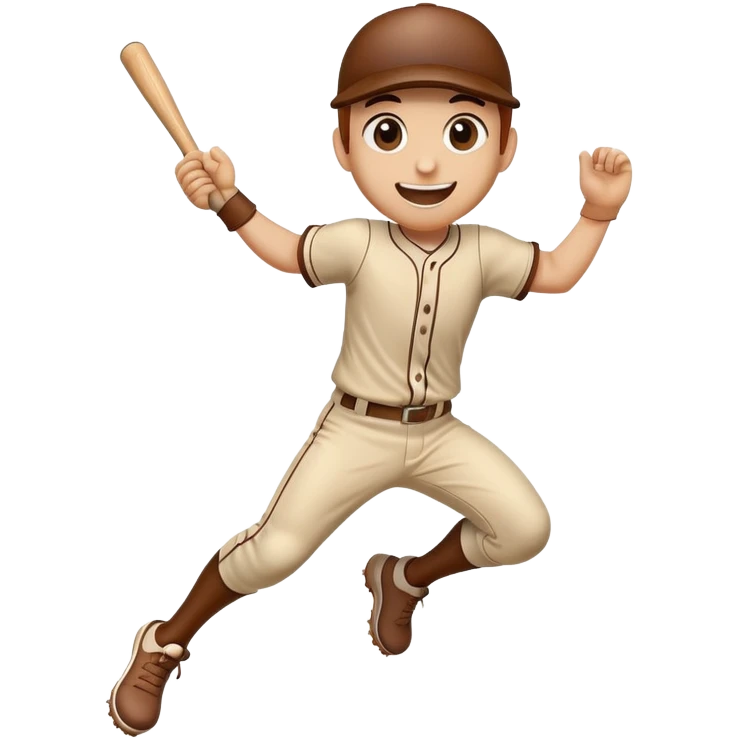 Baseball bat character with expressive eyes and a smile, jumping with excitement emoji