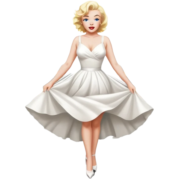 Marilyn Monroe in a white dress standing over a subway holding her dress down in the middle with both hands as the wind blows ￼ emoji